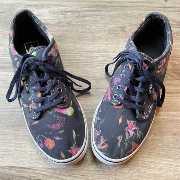 VANS Off the Wall Navy Floral Sneakers - Size 5.5 - Picture 1 of 8